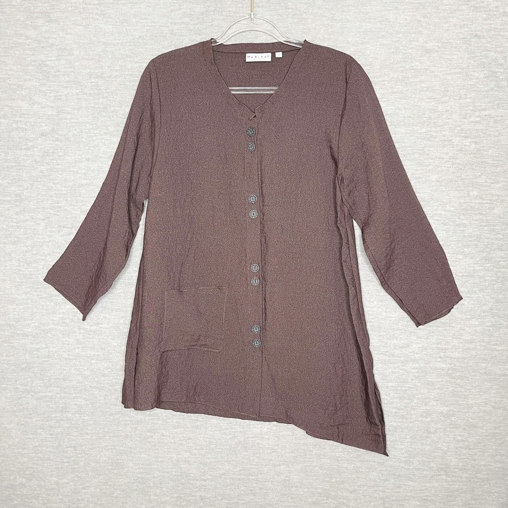 HABITAT‎ Women's Long Sleeve Button Asymmetric Hem Tunic Sz Small Lagenlook Top